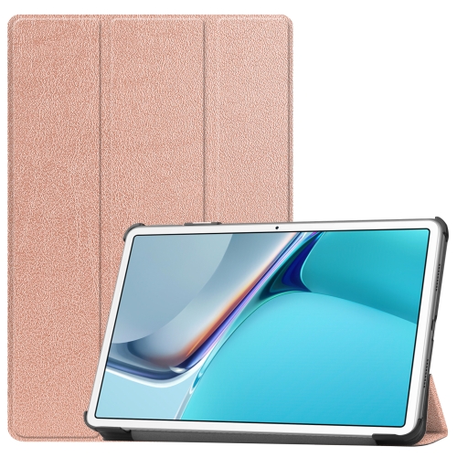 For Huawei MatePad 11 2021 Custer Texture Horizontal Flip Leather Case with Three-folding Holder & Sleep / Wake-up Function(Rose Gold)