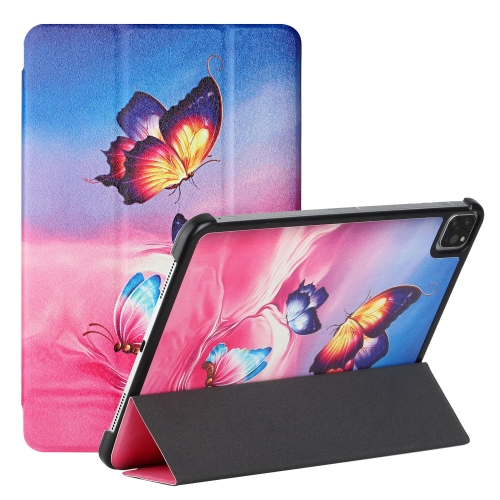 Silk Texture Colored Drawing Pattern Horizontal Flip Magnetic PU Leather Case with Three-folding Holder & Sleep / Wake-up Function For iPad Pro 11 2021 / 2020 / 2018(Galaxy Butterfly)