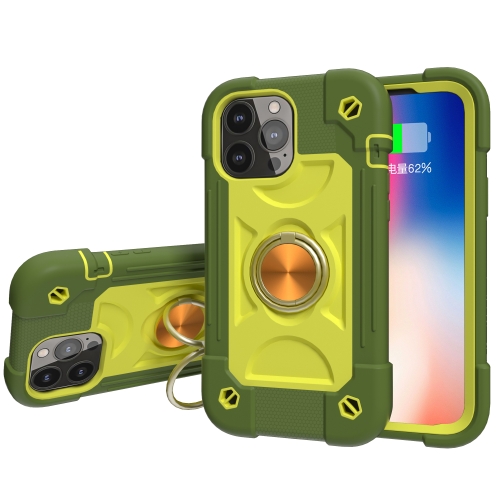 Shockproof Silicone + PC Protective Case with Dual-Ring Holder For iPhone 13 Pro(Avocado)