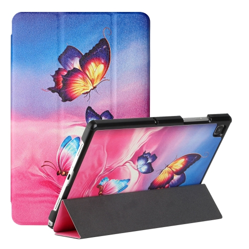 For Samsung Galaxy Tab A7 10.4 2020 T500/T505 Silk Texture Colored Drawing Pattern Horizontal Flip Magnetic PU Leather Case with Three-folding Holder & Sleep / Wake-up Function(Galaxy Butterfly)