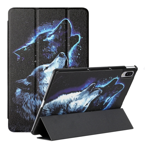 For Lenovo Tab P11 Pro 11.5 J706F / Pad Pro Silk Texture Colored Drawing Pattern Horizontal Flip Magnetic PU Leather Case with Three-folding Holder & Sleep / Wake-up Function(Starry Wolf)