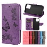 Vintage Embossed Floral Butterfly Pattern Horizontal Flip Leather Case with Card Slot & Holder & Wallet & Lanyard For iPhone 13 mini(Purple)
