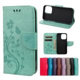 Butterfly Flower Pattern Horizontal Flip Leather Case with Holder & Card Slots & Wallet For iPhone 13(Green)