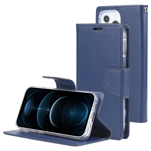 GOOSPERY Bravo Diary Crazy Horse Texture Horizontal Flip Leather Case with Bracket & Card Slot & Wallet For iPhone 13 Pro Max(Navy Blue)