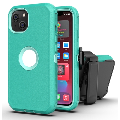 Robot Shockproof Silicone + PC Protective Case with Back Clip Holder For iPhone 13 mini(Green + Light Green)