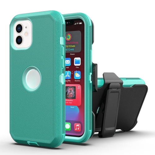 Robot Shockproof Silicone + PC Protective Case with Back Clip Holder For iPhone 12 / 12 Pro(Green + Light Green)