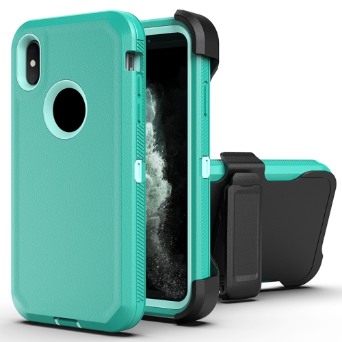 Robot Shockproof Silicone + PC Protective Case with Back Clip Holder For iPhone XR(Green + Light Green)