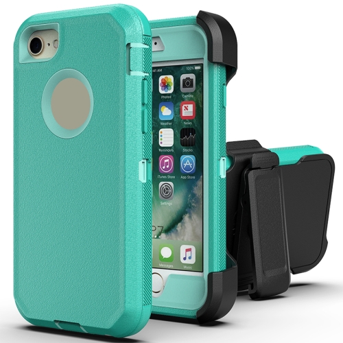 Robot Shockproof Silicone + PC Protective Case with Back Clip Holder For iPhone SE 2020 / 8 / 7(Green + Light Green)