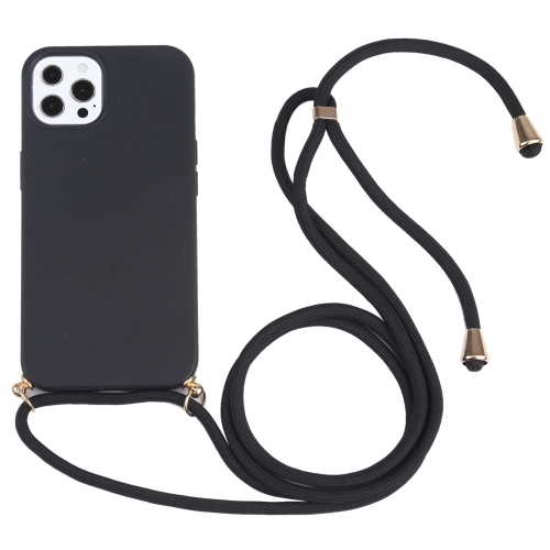 Wheat Straw Material + TPU Shockproof Case with Neck Lanyard For iPhone 13 Pro Max(Black)