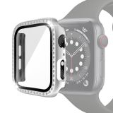 Electroplating PC Single Row Diamond Protective Case with Tempered Glass Film For Apple Watch Series 6 & SE & 5 & 4 44mm(Silver)