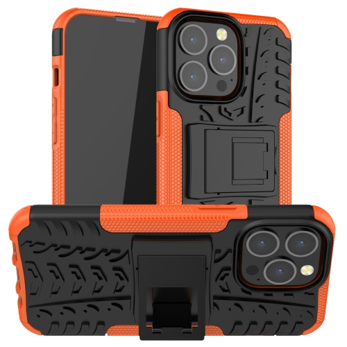 Tire Texture Shockproof TPU+PC Protective Case with Holder For iPhone 13 mini(Orange)