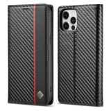 LC.IMEEKE Carbon Fiber PU + TPU Horizontal Flip Leather Case with Holder & Card Slot & Wallet For iPhone 12 Pro Max(Vertical Black)
