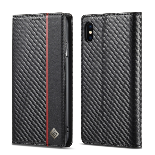LC.IMEEKE Carbon Fiber PU + TPU Horizontal Flip Leather Case with Holder & Card Slot & Wallet For iPhone XR(Vertical Black)