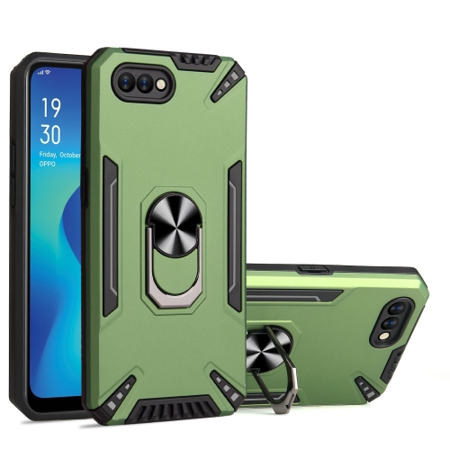 For OPPO A1k PC + TPU Protective Case with 360 Degrees Rotatable Ring Holder(Dark Green)