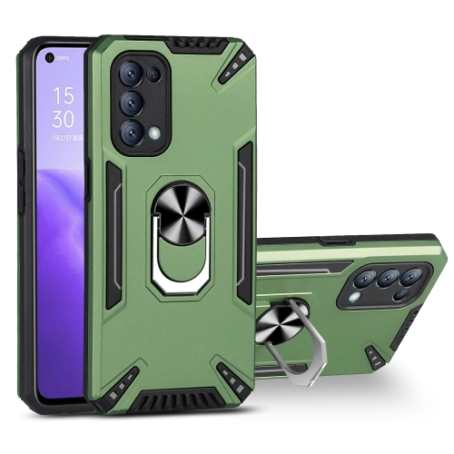 For OPPO Reno5 4G PC + TPU Protective Case with 360 Degrees Rotatable Ring Holder(Dark Green)