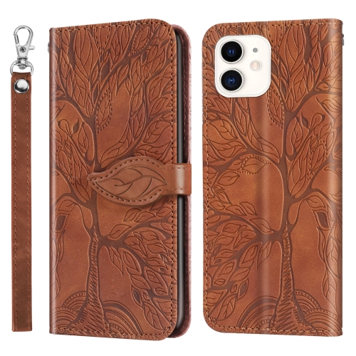 Life of Tree Embossing Pattern Horizontal Flip Leather Case with Holder & Card Slot & Wallet & Photo Frame & Lanyard For iPhone 13 mini(Brown)