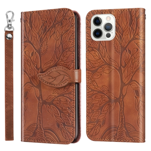 Life of Tree Embossing Pattern Horizontal Flip Leather Case with Holder & Card Slot & Wallet & Photo Frame & Lanyard For iPhone 13 Pro Max(Brown)