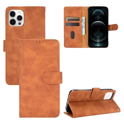Solid Color Skin Feel Magnetic Buckle Horizontal Flip Calf Texture PU Leather Case with Holder & Card Slots & Wallet For iPhone 13 Pro Max(Brown)