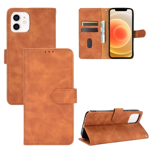 Solid Color Skin Feel Magnetic Buckle Horizontal Flip Calf Texture PU Leather Case with Holder & Card Slots & Wallet For iPhone 13 Pro(Brown)