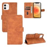 Solid Color Skin Feel Magnetic Buckle Horizontal Flip Calf Texture PU Leather Case with Holder & Card Slots & Wallet For iPhone 13(Brown)