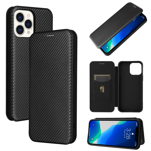 Carbon Fiber Texture Magnetic Horizontal Flip TPU + PC + PU Leather Case with Card Slot For iPhone 13 Pro Max(Black)