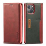 LC.IMEEKE LC-001 Series PU + TPU Color Matching Frosted Horizontal Flip Leather Case with Holder & Card Slot For iPhone 13(Red)