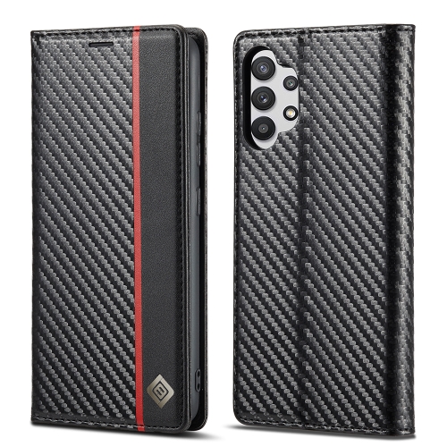 LC.IMEEKE Carbon Fiber PU + TPU Horizontal Flip Leather Case with Holder & Card Slot & Wallet For Samsung Galaxy A32 4G(Vertical Black)