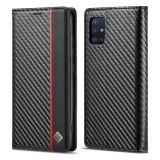 LC.IMEEKE Carbon Fiber PU + TPU Horizontal Flip Leather Case with Holder & Card Slot & Wallet For Samsung Galaxy A51 4G / M40s(Vertical Black)