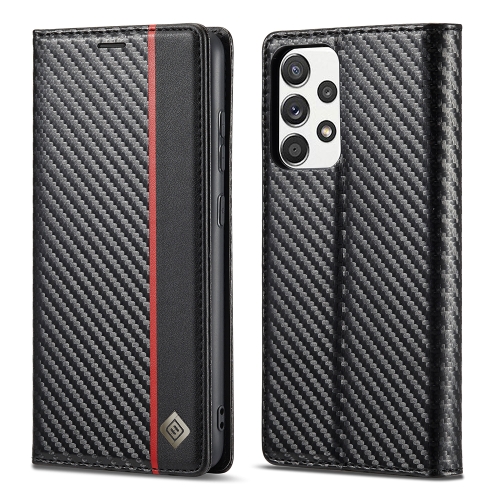 LC.IMEEKE Carbon Fiber PU + TPU Horizontal Flip Leather Case with Holder & Card Slot & Wallet For Samsung Galaxy A52 5G / 4G(Vertical Black)