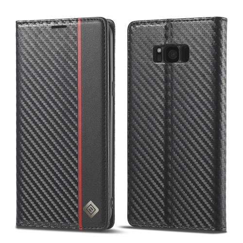 LC.IMEEKE Carbon Fiber PU + TPU Horizontal Flip Leather Case with Holder & Card Slot & Wallet For Samsung Galaxy S8(Vertical Black)