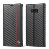 LC.IMEEKE Carbon Fiber PU + TPU Horizontal Flip Leather Case with Holder & Card Slot & Wallet For Samsung Galaxy S8+(Vertical Black)
