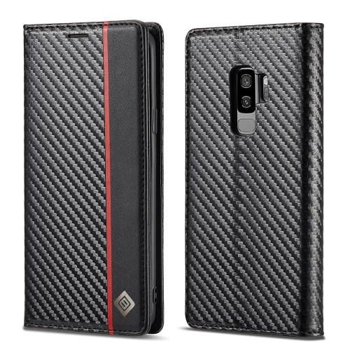 LC.IMEEKE Carbon Fiber PU + TPU Horizontal Flip Leather Case with Holder & Card Slot & Wallet For Samsung Galaxy S9+(Vertical Black)