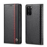 LC.IMEEKE Carbon Fiber PU + TPU Horizontal Flip Leather Case with Holder & Card Slot & Wallet For Samsung Galaxy S20 FE(Vertical Black)