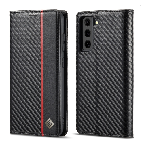 LC.IMEEKE Carbon Fiber PU + TPU Horizontal Flip Leather Case with Holder & Card Slot & Wallet For Samsung Galaxy S21 5G(Vertical Black)