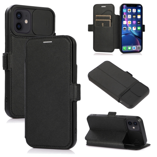 Push Window Double Buckle PU + Silicone Horizontal Flip Leather Case with Holder & Card Slot For iPhone 12 mini(Black)