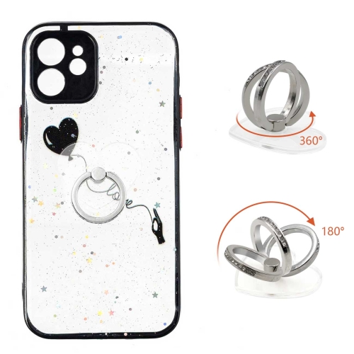 Colored Drawing Starry Sky Epoxy TPU Shockproof Case with Ring Holder For iPhone 12(Heart)