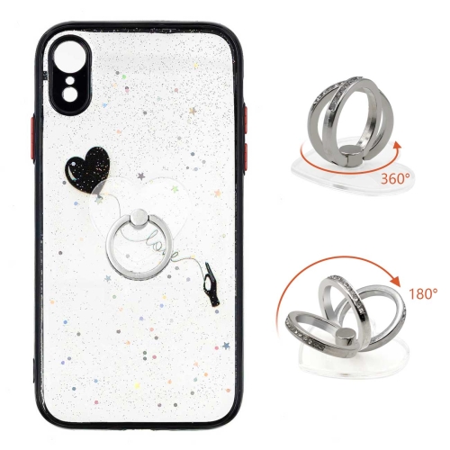 Colored Drawing Starry Sky Epoxy TPU Shockproof Case with Ring Holder For iPhone XR(Heart)
