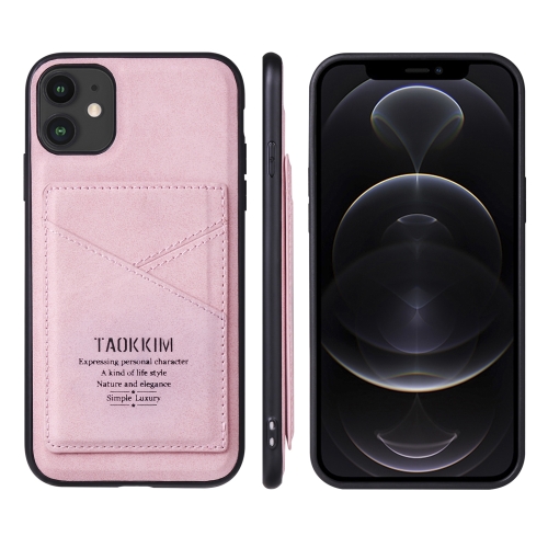 TAOKKIM Retro Matte PU Leather + PC + TPU Shockproof Back Cover Case with Holder & Card Slot For iPhone 13(Pink)