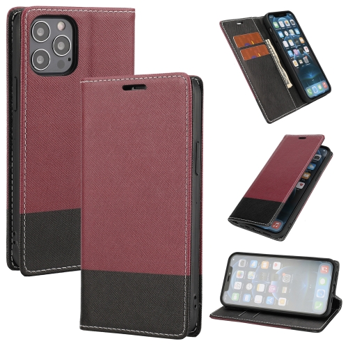 Cross Texture Color Matching Strong Magnetic Horizontal Flip Leather Case with Card Slots & Holder & Wallet For iPhone 13 mini(Crimson)