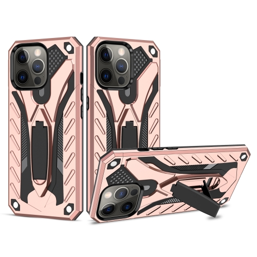 Shockproof TPU + PC Protective Case with Holder For iPhone 13 Pro(Rose Gold)