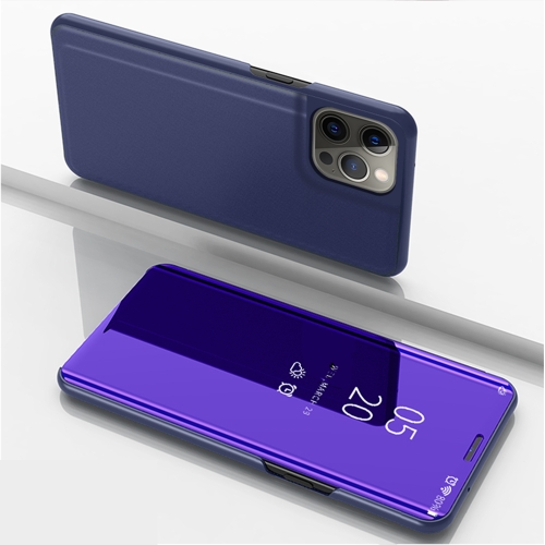 Plated Mirror Horizontal Flip Leather Case with Holder For iPhone 13 Pro(Purple Blue)