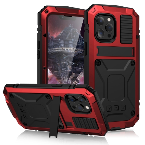 R-JUST Shockproof Waterproof Dust-proof Metal + Silicone Protective Case with Holder For iPhone 13(Red)