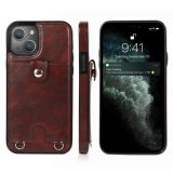 Shockproof PU Leather + TPU Protective Case with Card Slot & Lanyard For iPhone 13 mini(Brown)