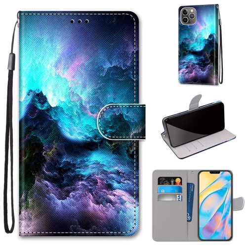 Coloured Drawing Cross Texture Horizontal Flip PU Leather Case with Holder & Card Slots & Wallet & Lanyard For iPhone 13 Pro(Colorful Clouds)
