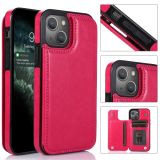 Double Buckle Shockproof PU Protective Case with Card Slots & Holder For  iPhone 13 Mini(Rose Red)
