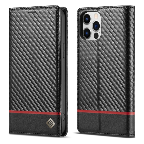 LC.IMEEKE Carbon Fiber PU + TPU Horizontal Flip Leather Case with Holder & Card Slot & Wallet For iPhone 13 Pro Max(Horizontal Black)