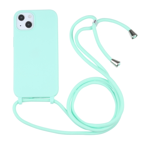 Candy Colors TPU Protective Case with Lanyard For iPhone 13 mini(Mint Green)
