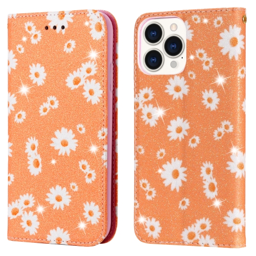 Glittering Daisy Magnetic Horizontal Flip Leather Case with Holder & Card Slots & Photo Frame For iPhone 13 Pro(Orange)
