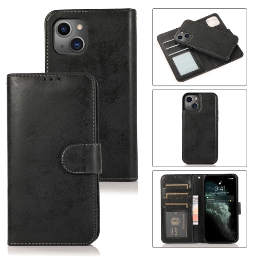 Retro 2 in 1 Detachable Horizontal Flip Leather Case with Card Slots & Wallet For iPhone 13(Black)