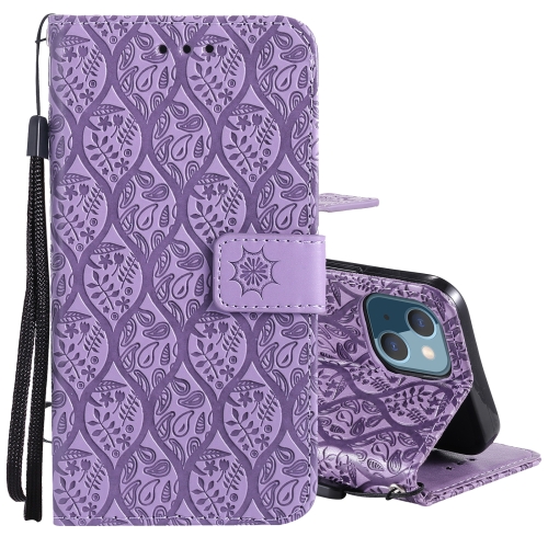 Pressed Printing Rattan Flower Pattern Horizontal Flip PU Leather Case with Holder & Card Slots & Wallet & Photo Frame For iPhone 13(Purple)